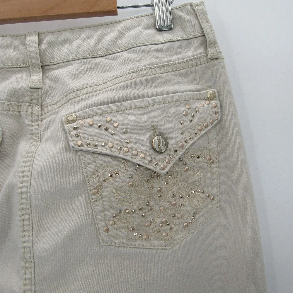 Beige Straight Leg Jeans 8/29 Nine West Mid Rise Stretch Embellished Pockets‎